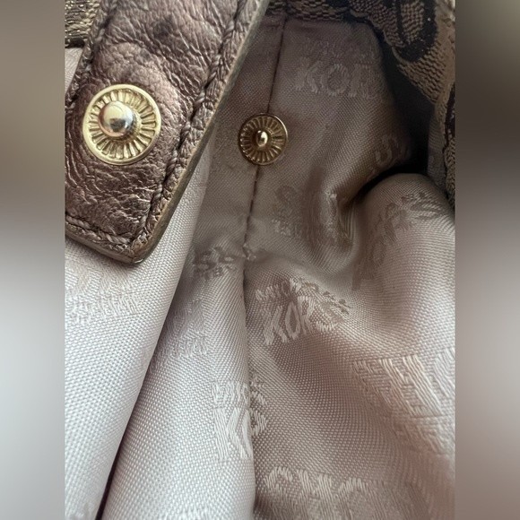 Michael Kors Tote Jet Set Logo Signature Monogram l Bag Brown Gold Leather strap - Picture 10 of 16